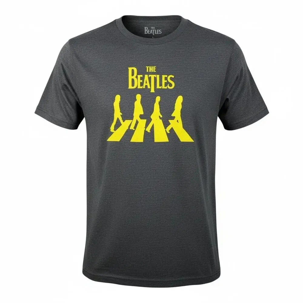 NWOT The Beatles Gray Band Tee with Yellow Abbey Road Design, Unisex Large